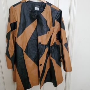 VIA ACCENTI tan and black colorblock button front leather peacoat womens size 2X